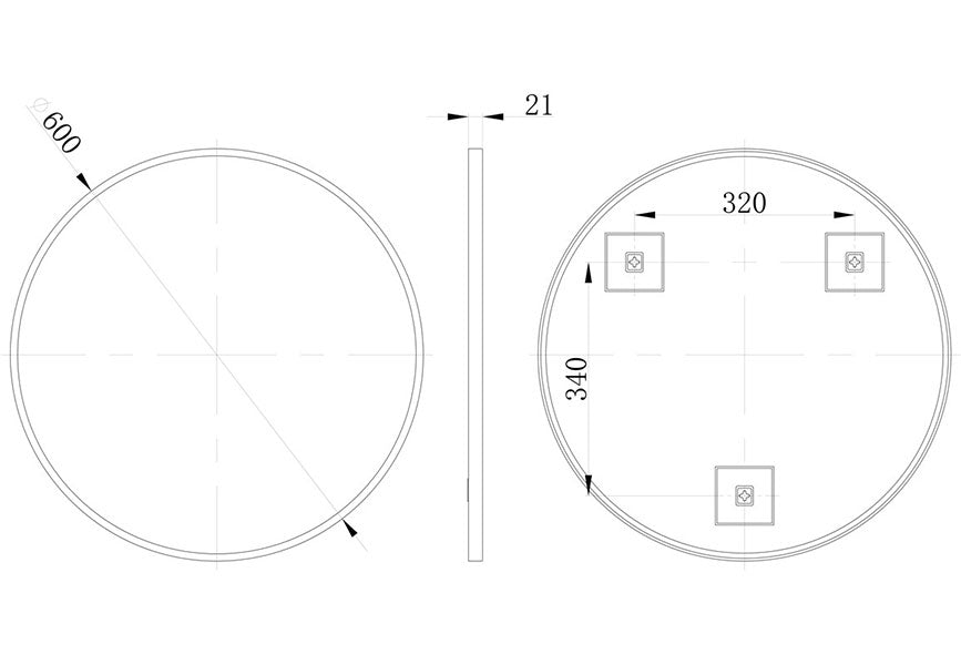 Tabo Moon Matt Black Round Mirror 600 x 600mm