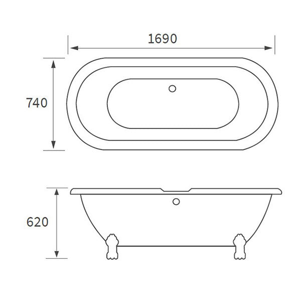 Tabo Richard Freestanding White Bath 1690 x 740 x 620mm
