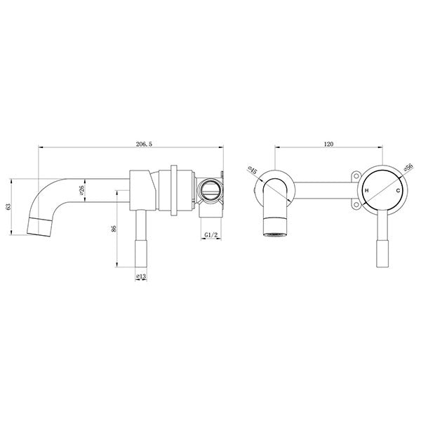 Tabo Hero Brushed Brass Wall Mounted Basin Mixer Tap