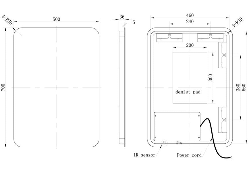 Tabo Glow Back-Lit LED Mirror 500 x 700mm
