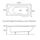 Apollo Grange P Shape Supercast Shower Bath Pack (RH) 1700 x 850 x 560mm