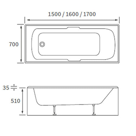 Apollo Hammersmith Gripped  Single Ended Bath 1500 x 700 x 550mm