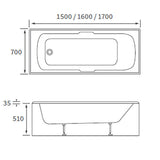 Apollo Hammersmith Gripped Single Ended Supercast Bath 1700 x 700 x 550mm