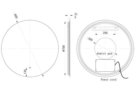 Tabo Venus Round Back-Lit LED Mirror 800 x 800mm