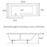 Apollo Holloway L Shape Shower Bath Pack 1700 x 850 x 560mm (left hand shown)
