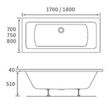 Apollo Holloway Square Double Ended Supercast Bath 1700 x 750 x 550mm