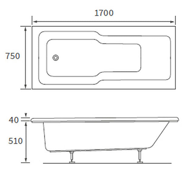 Apollo Latimer Straight Single Ended Bath 1700 x 750 x 550mm