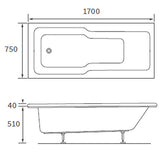 Apollo Latimer Straight Single Ended Bath 1700 x 750 x 550mm