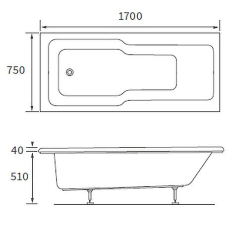 Apollo Latimer Straight Single Ended Bath 1700 x 750 x 550mm