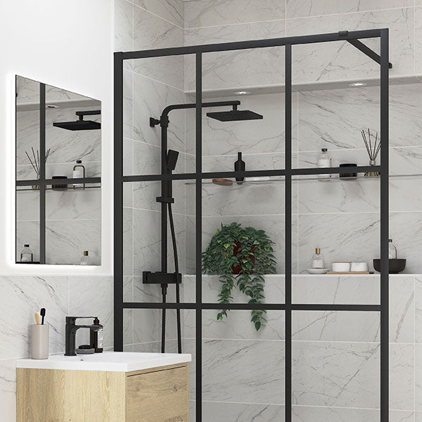 Tabo Matt Black Square Thermostatic Bar Mixer Shower with Riser Kit