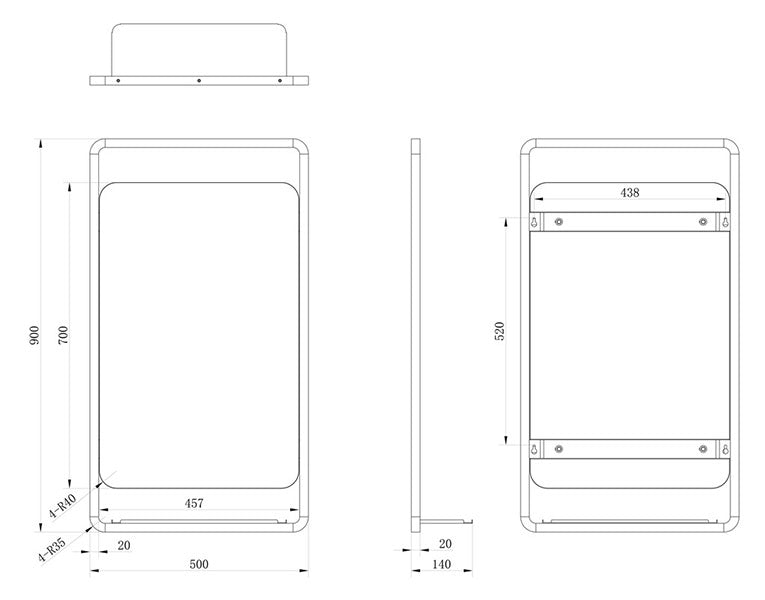 Tabo June Matt Black Mirror with Shelf 900 x 500mm