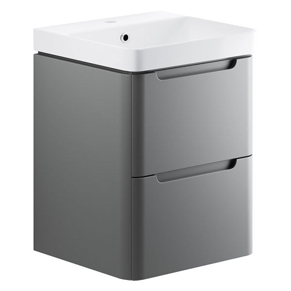 Tabo Magenta Matt Grey Wall Hung 2 Drawer Cloakroom Basin Unit 500mm