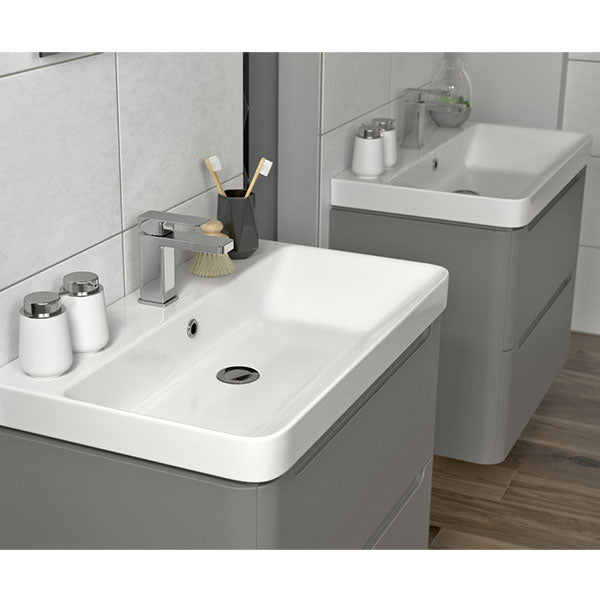 Tabo Magenta Matt Grey Wall Hung 2 Drawer Cloakroom Basin Units