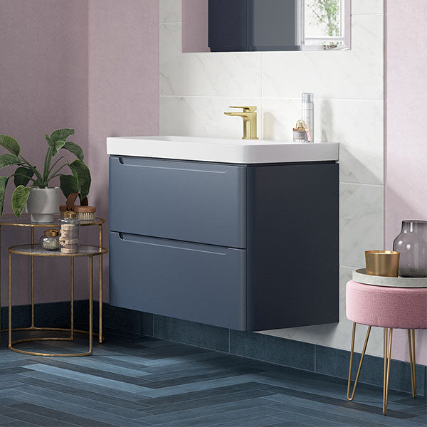 Tabo Magenta Matt Indigo Wall Hung 2 Drawer Cloakroom Basin Unit 600mm ...