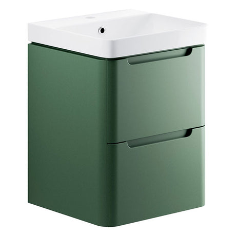 Tabo Magenta Matt Sage Green Wall Hung 2 Drawer Cloakroom Basin Unit 500mm
