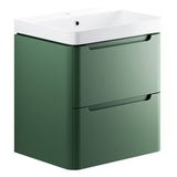 Tabo Magenta Matt Sage Green Wall Hung 2 Drawer Cloakroom Basin Unit 600mm