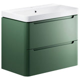 Tabo Magenta Matt Sage Green Wall Hung 2 Drawer Cloakroom Basin Unit 800mm
