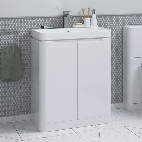 Tabo Magenta White Gloss Floor Standing 2 Door Cloakroom Basin Unit 