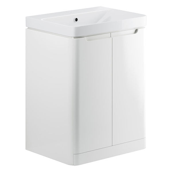 Tabo Magenta White Gloss Floor Standing 2 Door Cloakroom Basin Unit 600mm