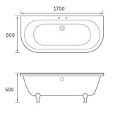 Tabo Alexander Freestanding Back To Wall Bath 1700 x 800 x 600mm