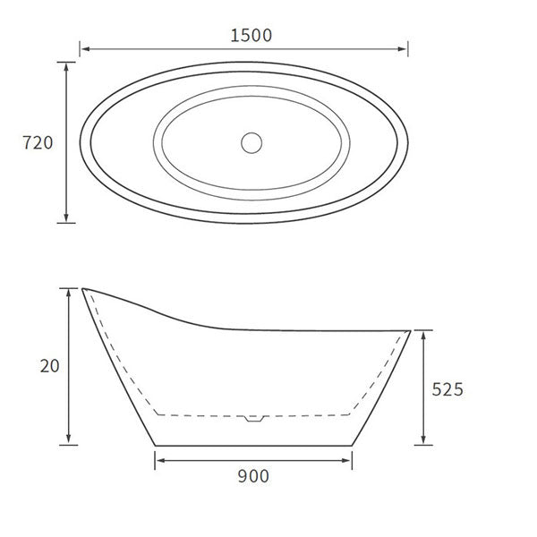 Apollo Russell Freestanding Bath 1500 x 720 x 720mm