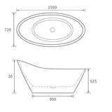 Apollo Russell Freestanding Bath 1500 x 720 x 720mm