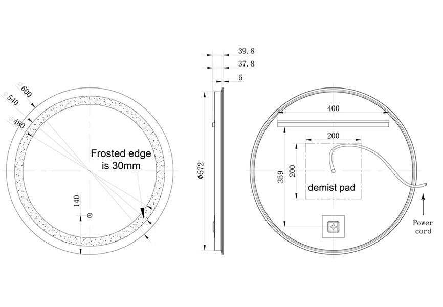 Tabo Glory Front-Lit LED Mirror 600 x 600mm