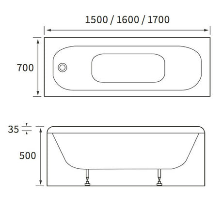Apollo Turnpike Steel Single Ended Bath 1500 x 700 x 500mm