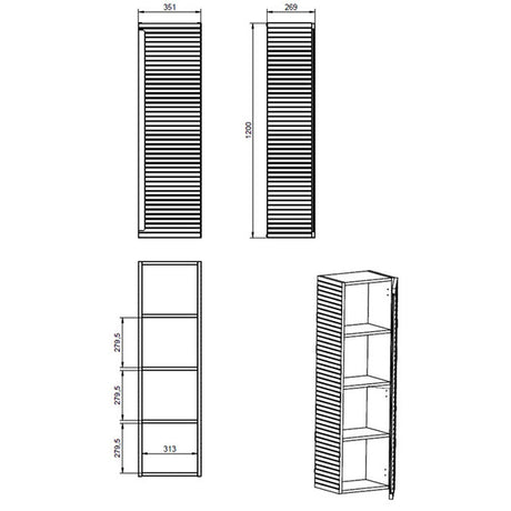 Tabo Rosina Matt Mineral Grey Wall Hung 1 Door Tall Unit 350mm