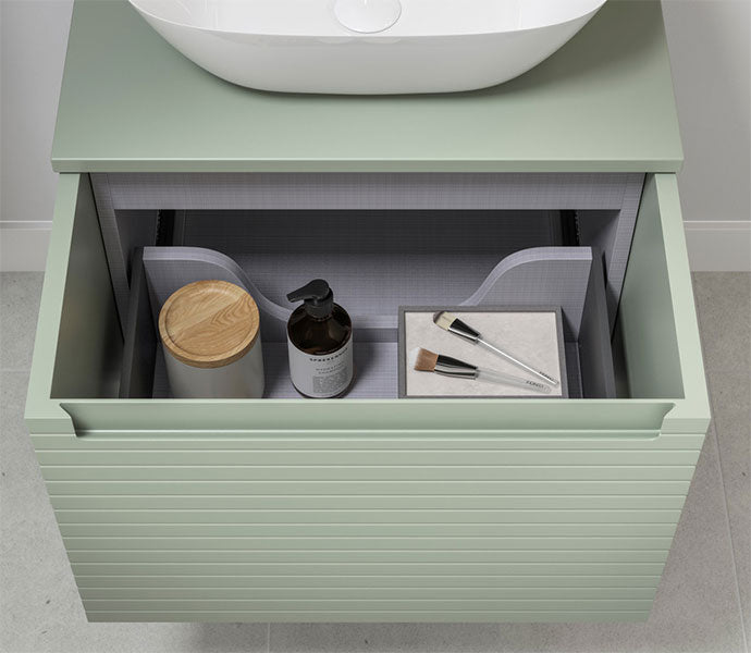 Tabo Rosina Matt Willow Green Wall Hung 1 Drawer Basin Unit & Worktop (basin not included)