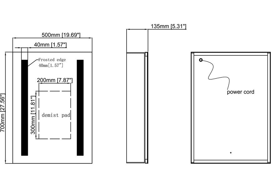 Tabo Pure 1 Door Front-Lit Mirror Cabinet 700 x 500mm