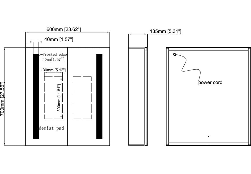 Tabo Pure 2 Door Front-Lit Mirror Cabinet 700 x 600mm