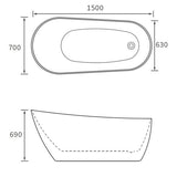 Tabo Alfie Freestanding Slipper Bath 1500 x 700 x 690mm