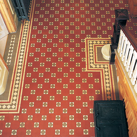 Arundel pattern with Bronte border in Red, Green and Buff
