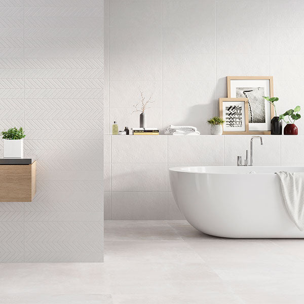 Azulev Cannes Blanco Tiles (with accompanying Cannes Spike tiles)