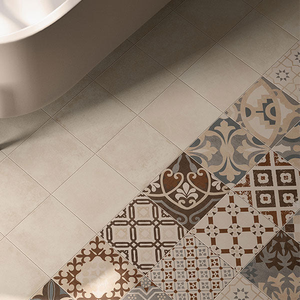 Casalgrande Cementina Multicolor Beige Tiles (pictured with Opus Beige)