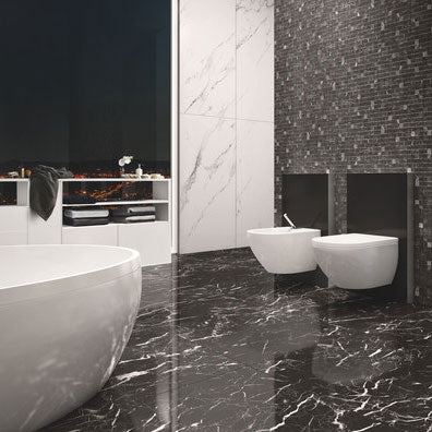 Casalgrande Marmoker Nero Creta (pictured with Marmoker Statuario Grigio)