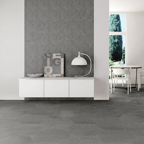 Casalgrande Pietra Baugè Antracite tiles (mosaic and decor tiles pictured)