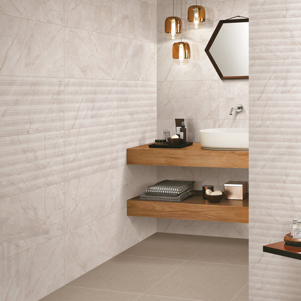 Celestia Beige Gloss Wall Tile (with coordinating decor tile)