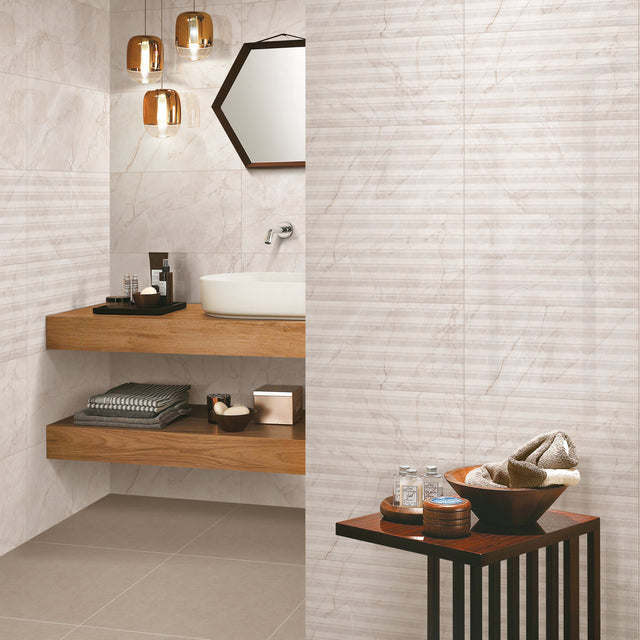 Celestia Linear Beige Gloss Wall Tiles (with plain tile)