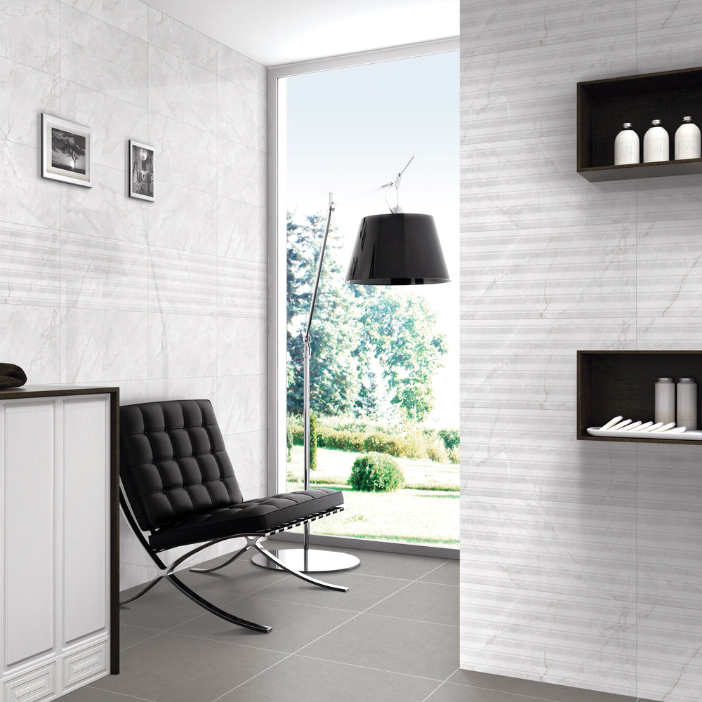 Celestia Linear Bianco Gloss Wall Tiles (with coordinating plain tiles)