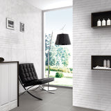 Celestia Linear Bianco Gloss Wall Tiles (with coordinating plain tiles)