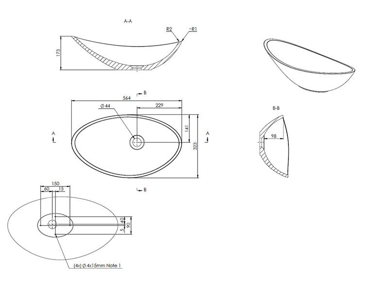 Chapel White Washbowl 564 x 323mm