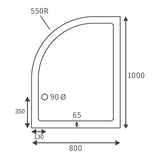 Splash Low Profile Offset Quadrant Tray & Waste (LH) 1000 x 800mm