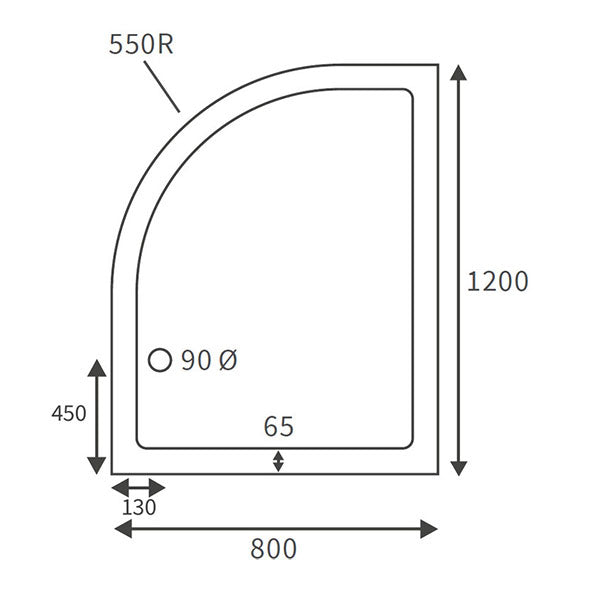 Splash Low Profile Offset Quadrant Tray & Waste (LH) 1200 x 800mm