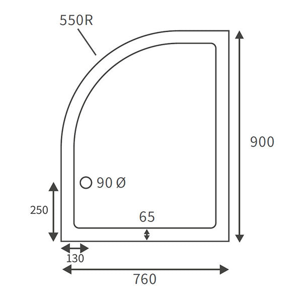 Splash Low Profile Offset Quadrant Tray & Waste (LH) 900 x 760mm