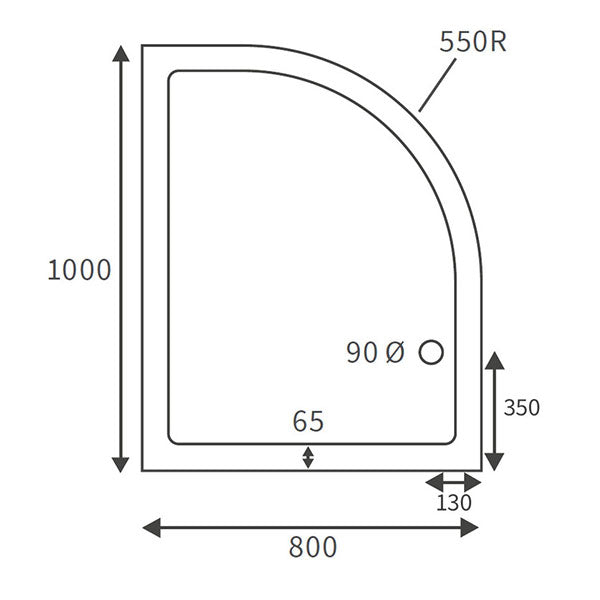 Splash Low Profile Offset Quadrant Tray & Waste (RH) 1000 x 800mm