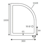 Splash Low Profile Offset Quadrant Tray & Waste (RH) 1000 x 800mm