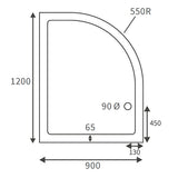 Splash Low Profile Offset Quadrant Tray & Waste (RH) 1200 x 900mm