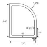 Splash Low Profile Offset Quadrant Tray & Waste (RH) 900 x 760mm